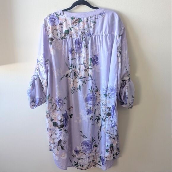 Roaman's Women's Plus Size Floral Big Shirt Lavender Romantic Rose Size 30W - Picture 4 of 8